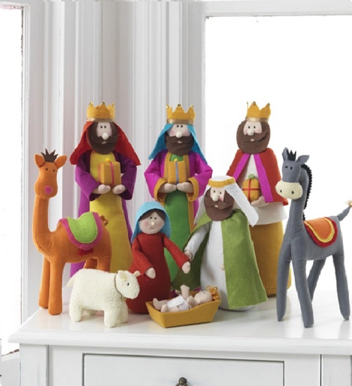 Large Fabric Christmas Nativity Set, 9 Pieces, 15.5 Inch