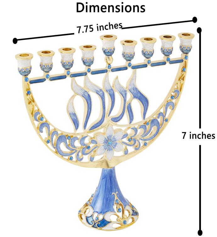 Hand Painted Enamel  Menorah Candelabra