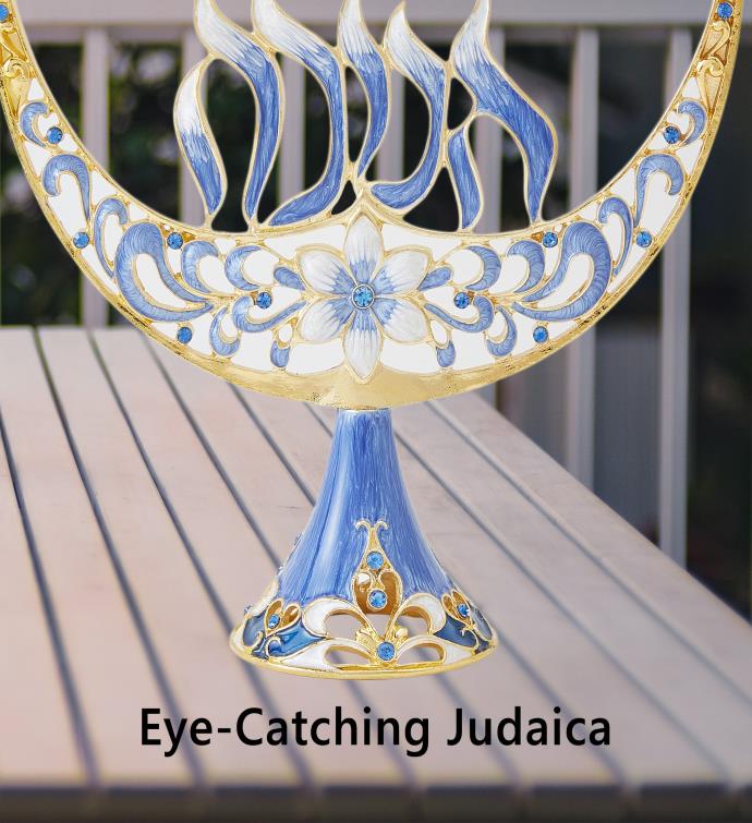 Hand Painted Enamel  Menorah Candelabra