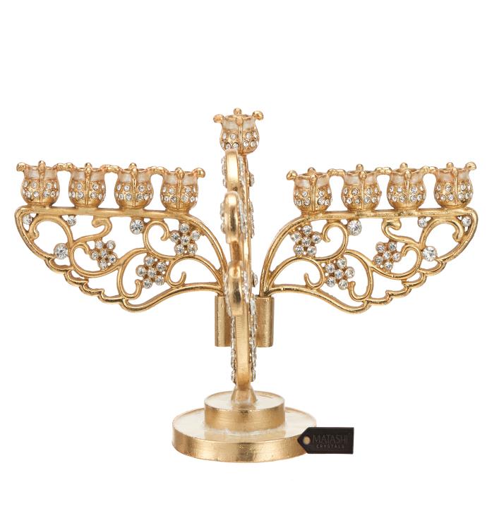 Gold Painted Dove Menorah Candelabra