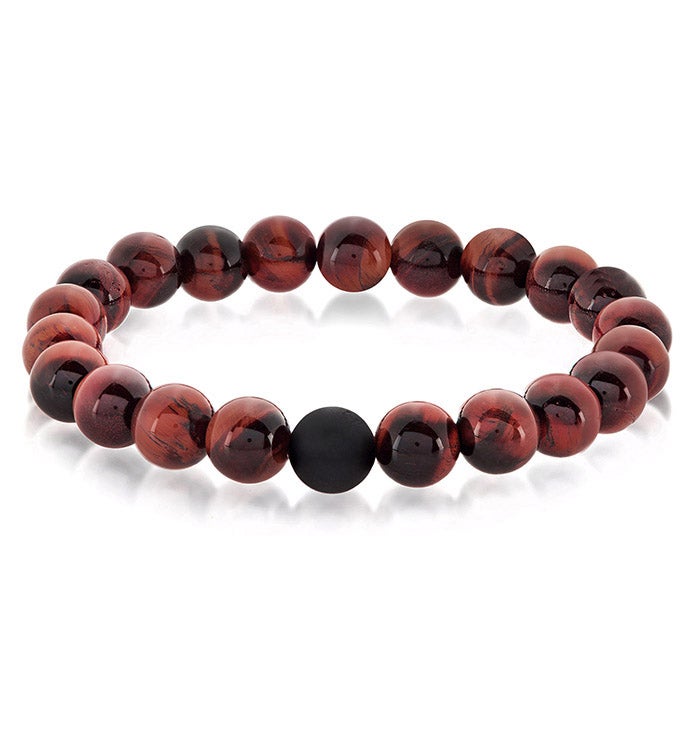 Men's  Polished 10mm Natural Stone Bead Stretch Bracelet