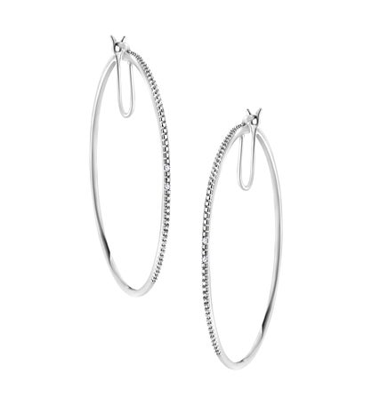 .925 Sterling Silver Diamond Accent Medium Sized Hoops Earrings (i-j, I2-i3