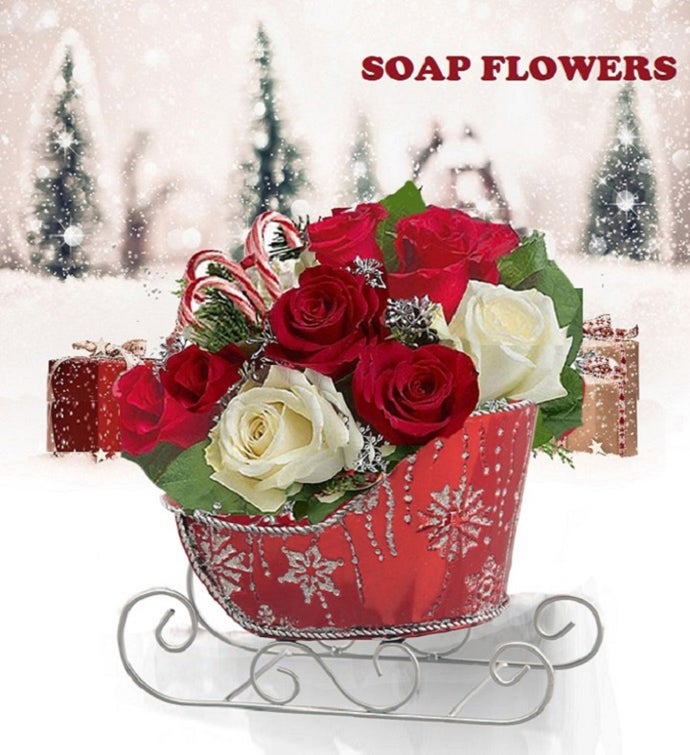 Christmas Red Sleigh Soap Flower Bouquet