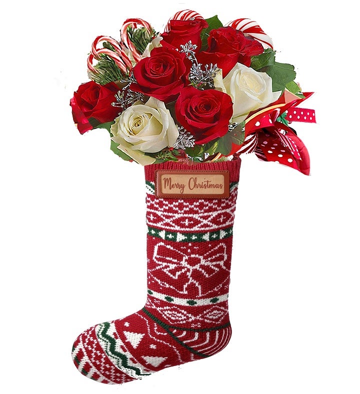 Red Knit Stocking Soap Flower Arrangement