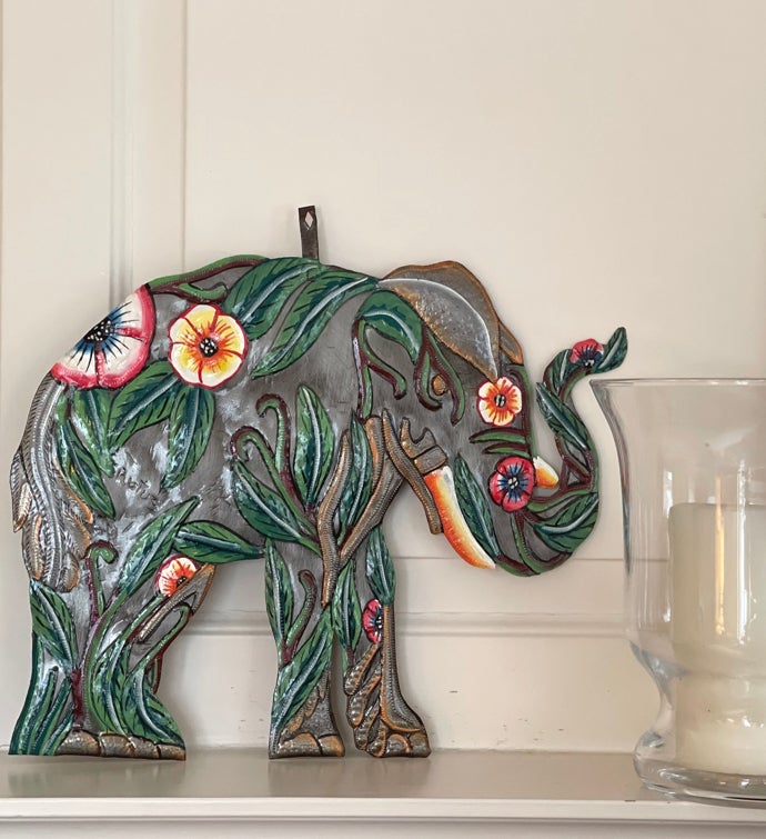 Hibiscus Elephant Haitian Metal Wall Art