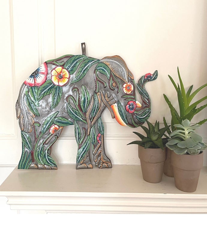 Hibiscus Elephant Haitian Metal Wall Art