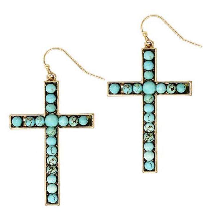 Gold Cross Earrings With Turquoise