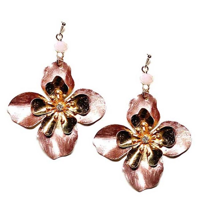 Magenta Metal Flower Earrings