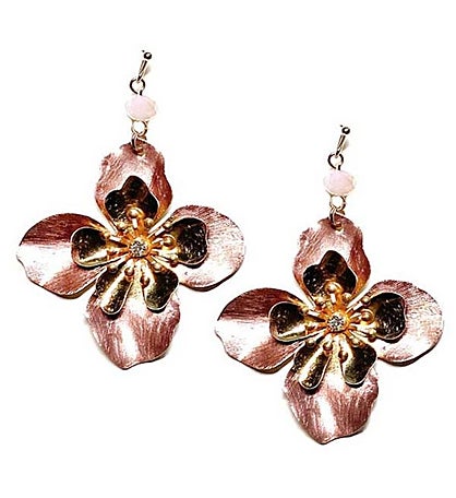 Magenta Metal Flower Earrings
