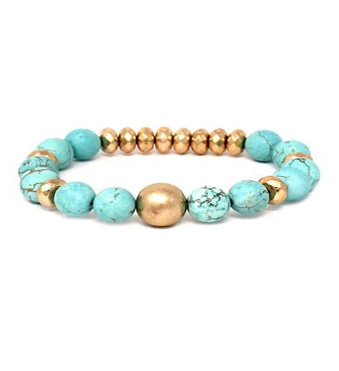 Turquoise And Gold Stretch Bracelet