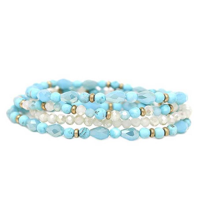 Turquoise And Crystal Stretch Bracelet Set Of 4