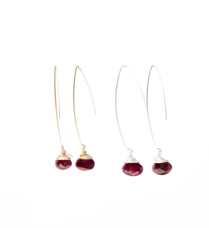 Jill Long Wire Drop Earrings In Ruby