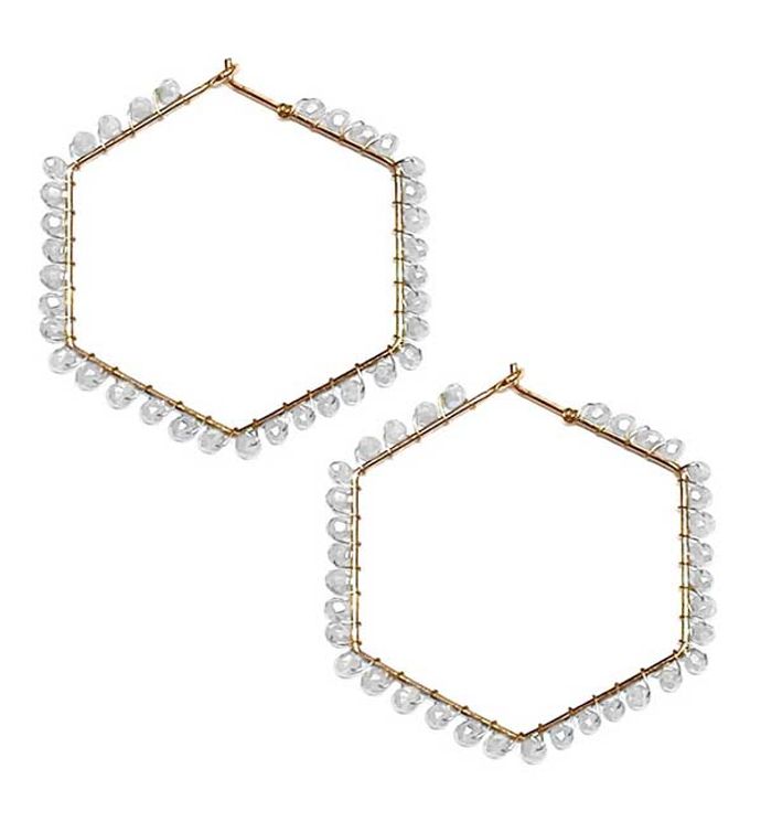 Crystal Multi Glass Bead Wire Hexagon Hoop Earring