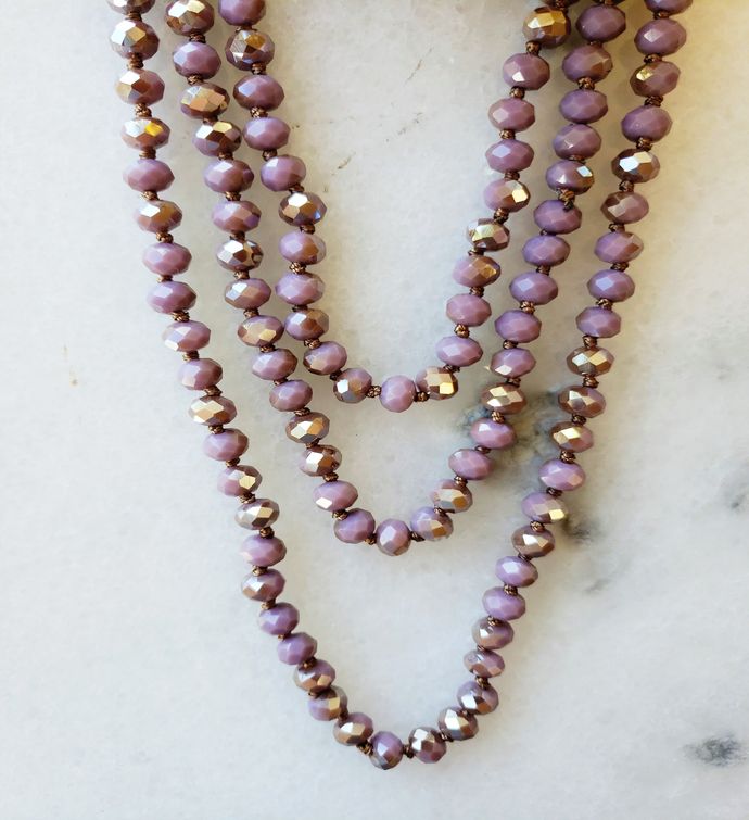 aupe And Purple Crystal Necklace Delicately Spaced With Decorative Knot ...