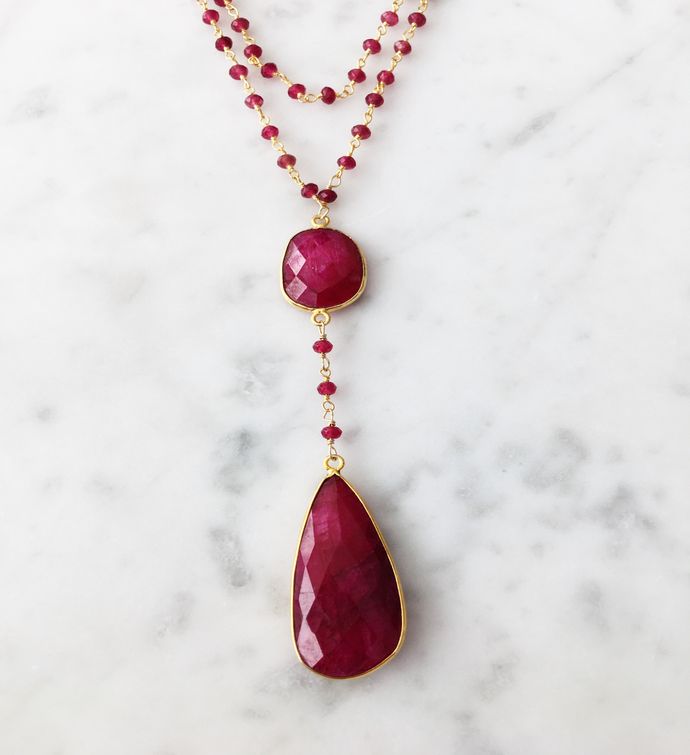 Diana Double Denmark Necklace Ruby With Ruby Drop
