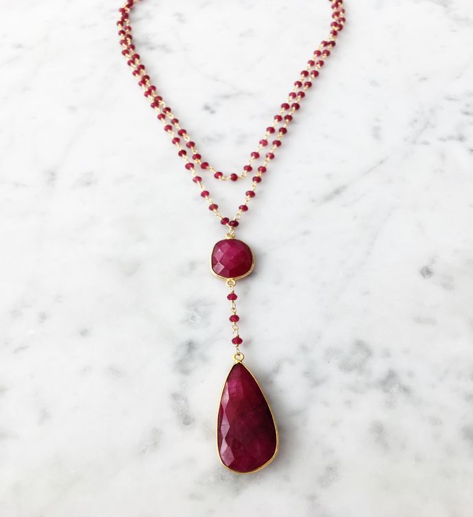 Diana Double Denmark Necklace Ruby With Ruby Drop