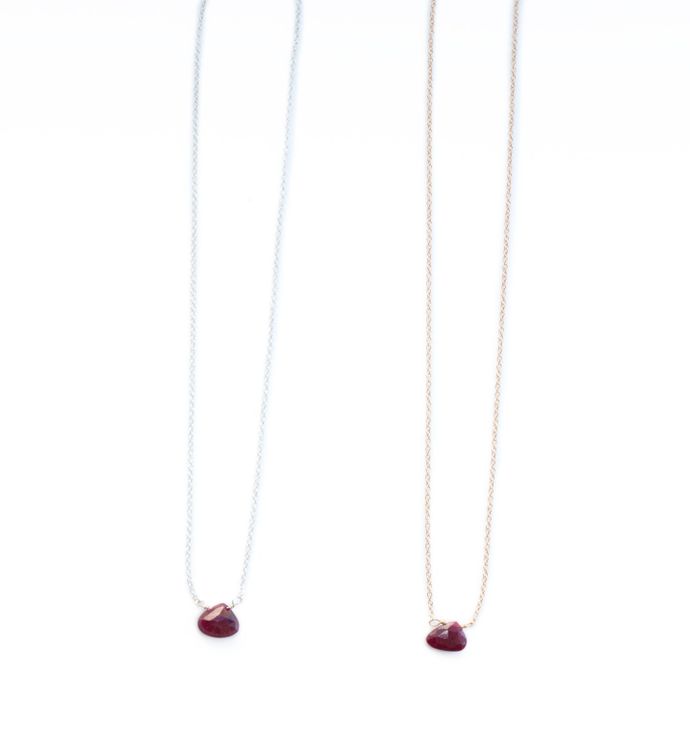 The Stephanie Delicate Drop Necklace In Ruby 