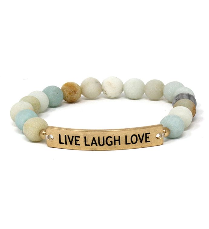 Inspiration Green Soap Stone Stretch Bracelet  Live Laugh Love