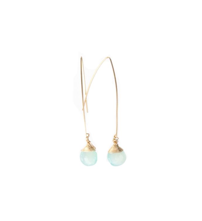Jill Long Wire Drop Earrings in Chalcedony 