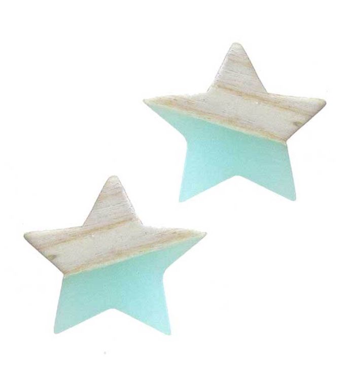 Star Earrings Of Wood And Blue Epoxy