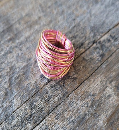 Hot Pink With Gold Marcia Wire Wrap Ring
