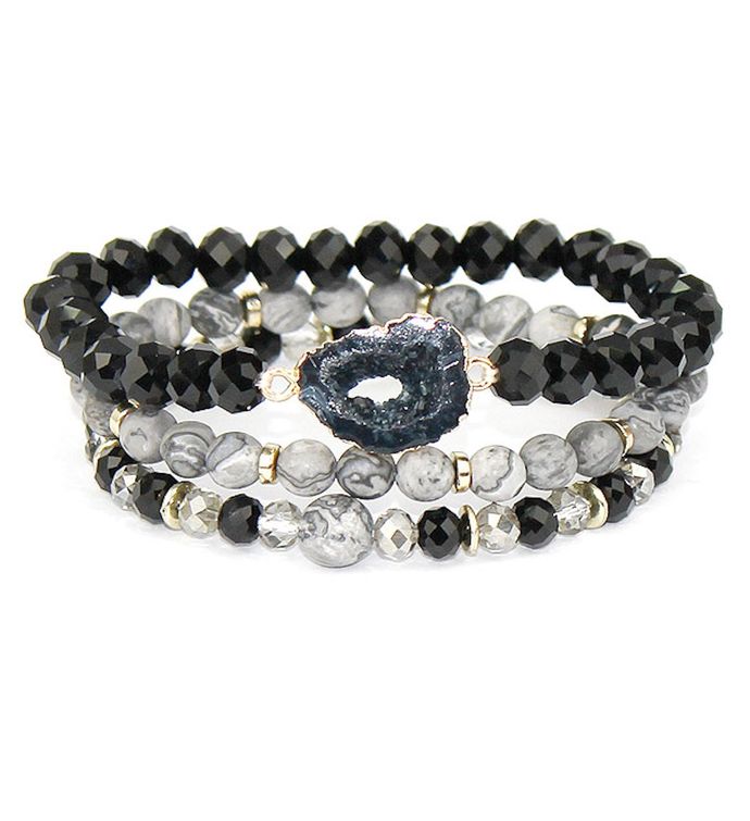 Black Druzy With Black Soap Stone Stretch Bracelet Set Of 3 ...