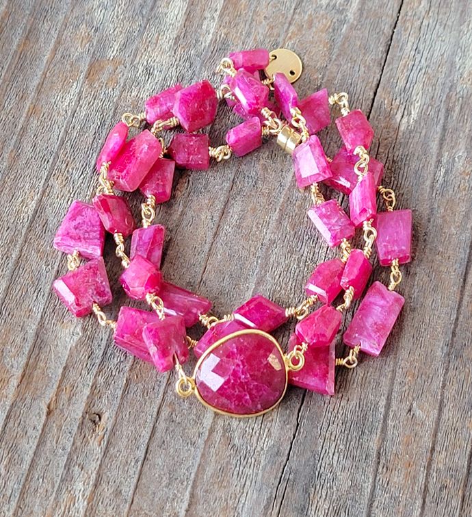 Hana Two In One Wrap Bracelet/necklace With Magnet Ruby