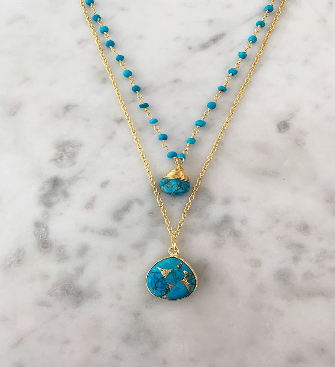 Jill Necklace Gold Turquoise Chain With Copper Turquoise Pendant