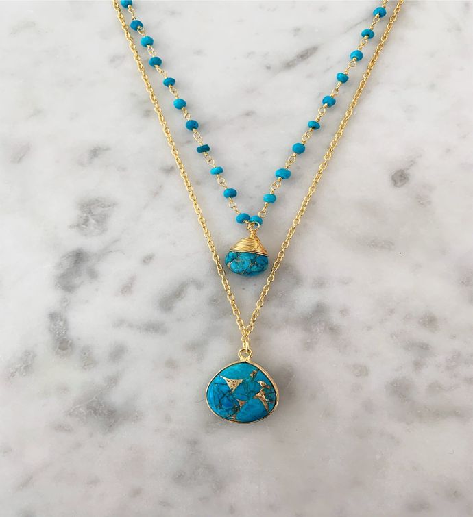 Jill Necklace Gold Turquoise Chain With Copper Turquoise Pendant ...