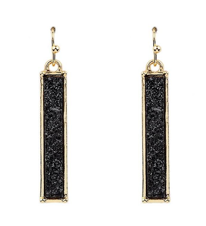 Black Druzy Bar Earring
