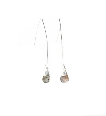 Jill  Long Wire Drop Earrings in Labradorite 