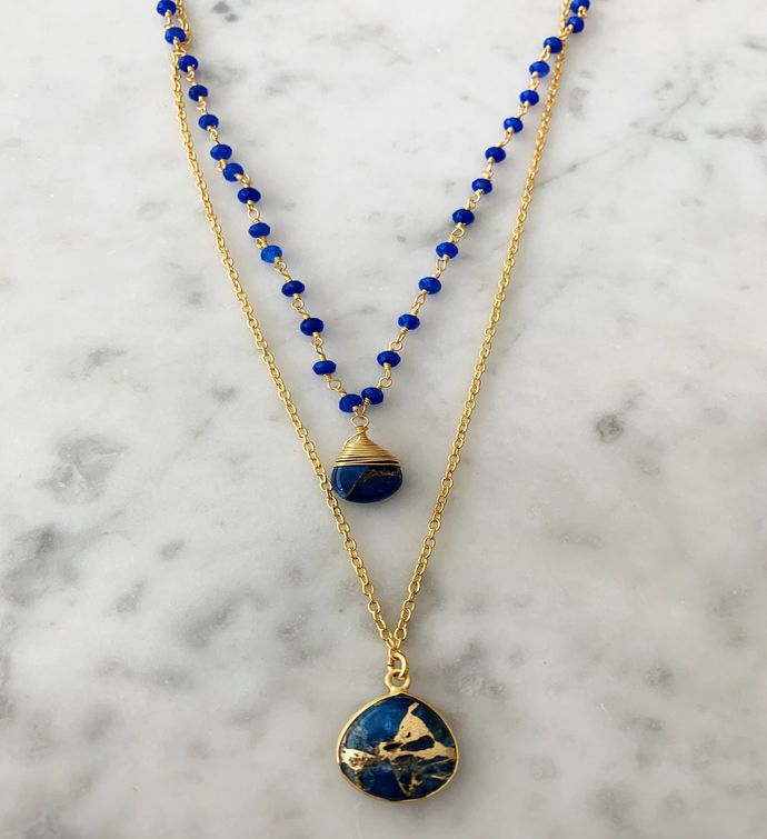 Jill Necklace Gold Sapphire Chain With Blue Mojave Copper Turquoise Pendant