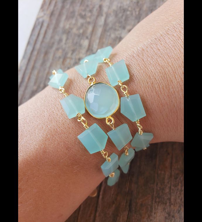 Hana Two In One Wrap Bracelet/necklace With Magnet Chalcedony