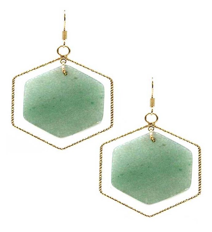 Amazonite Hexagon Stone With Gold Dangle Earrings