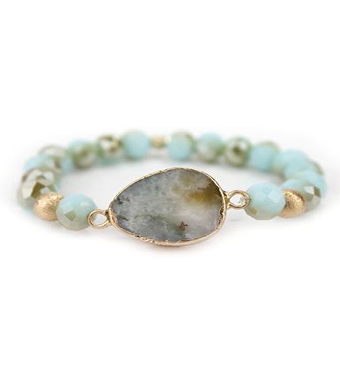 Agate And Facet Stone Stretch Bracelet