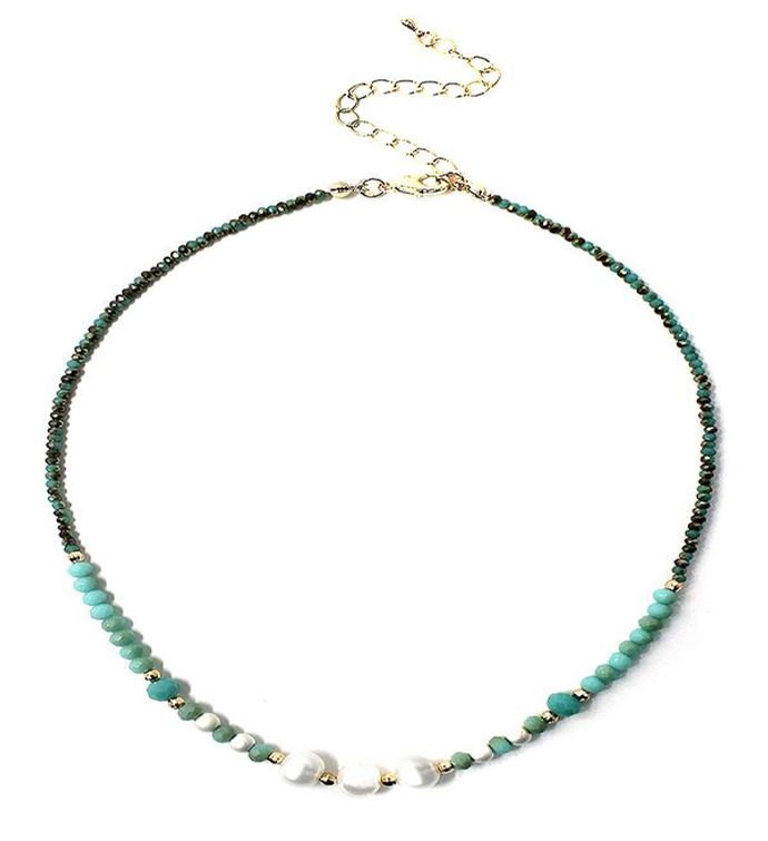 Multi Freshwater Pearl And Facet Stone Amazonite Mix Necklace