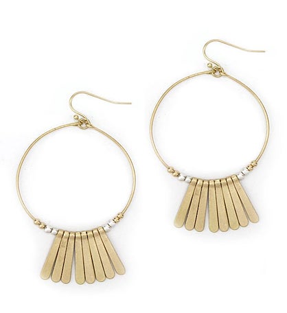 Gold Bar With Silver Accent Drop Hoop Earring