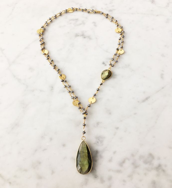 Diana Necklace Polished Pyrite With Labradorite Drop