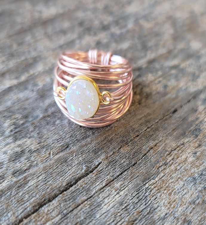 Rose Gold Torrey Ring In White Druzy