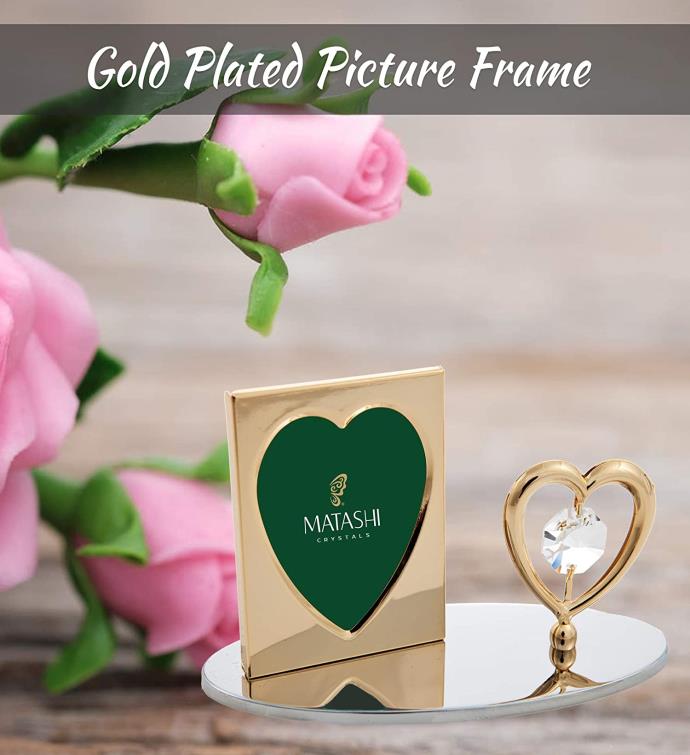 Gold Plated Picture Frame With Crystal Studded Heart