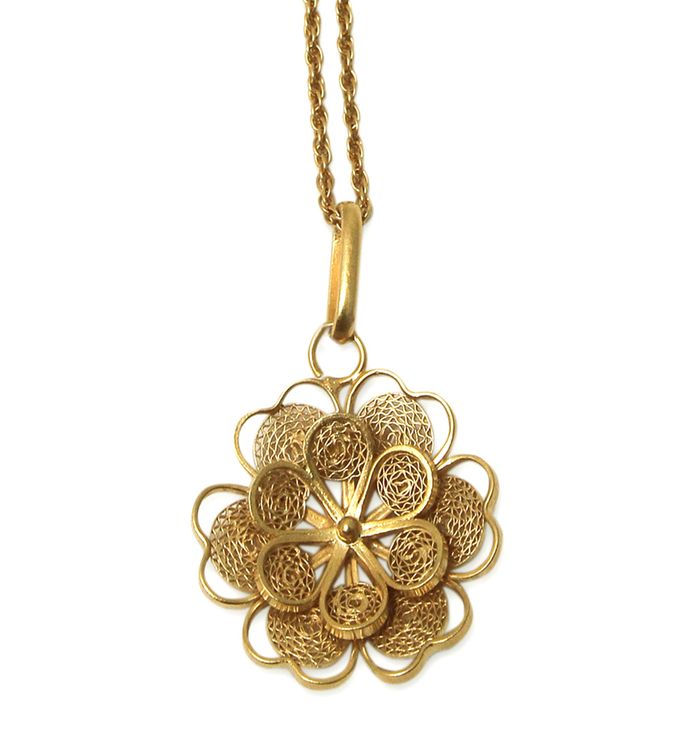 Novica Yellow Rose Gold Plated Filigree Flower Necklace