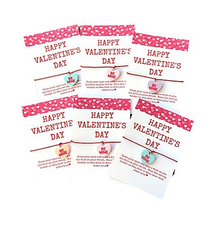 Set Of 6 Conversation Heart Valentine Bracelets