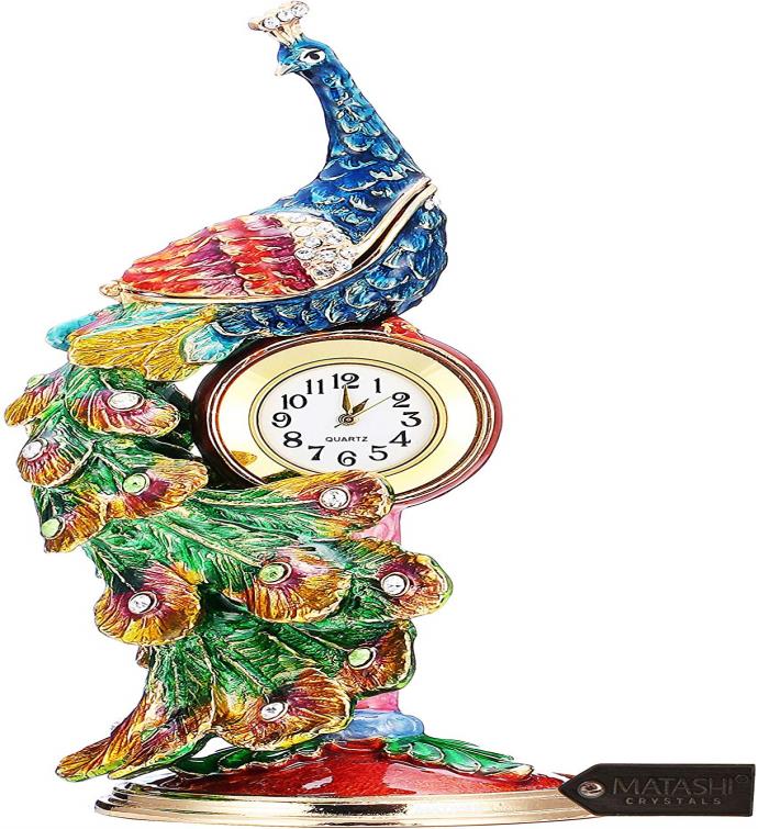 Matashi Peacock Trinket Box And Table Clock With Crystals | Marketplace ...