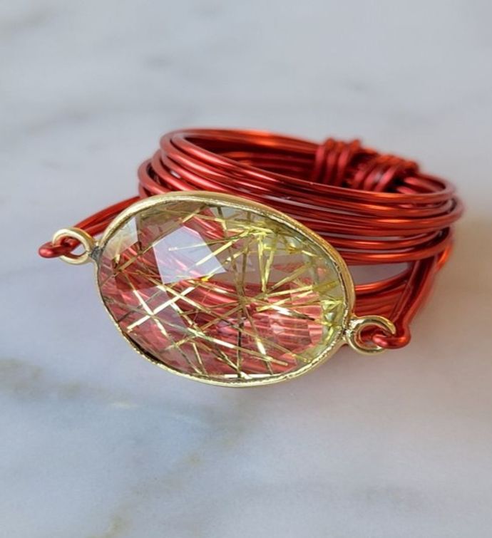 Torrey Ring In Red With Golden Rutilated Quartz