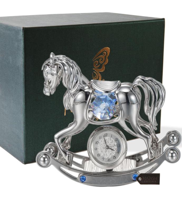 Crystal Studded Rocking Horse Desk Clock Ornament