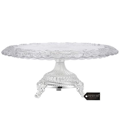 Matashi Crystal Glass Etched Cake Plate Centerpiece, Round Serving Platter