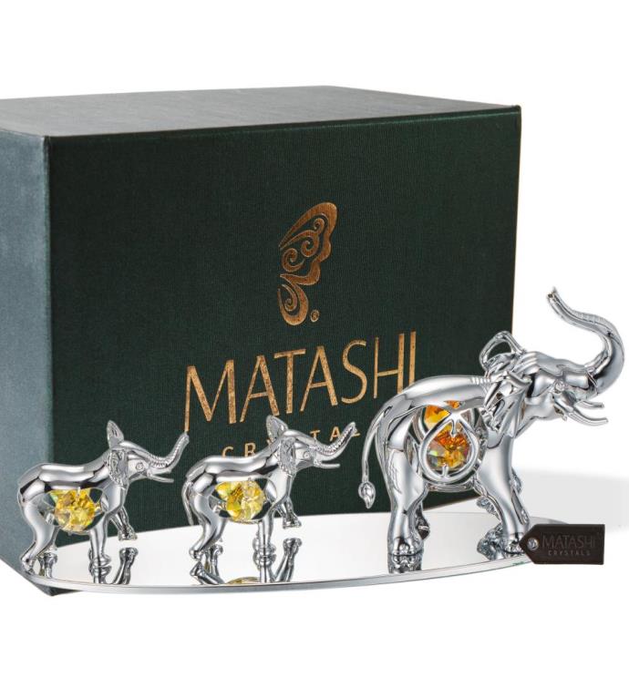 Crystal Studded Family Of Elephants Ornaments By Matashi