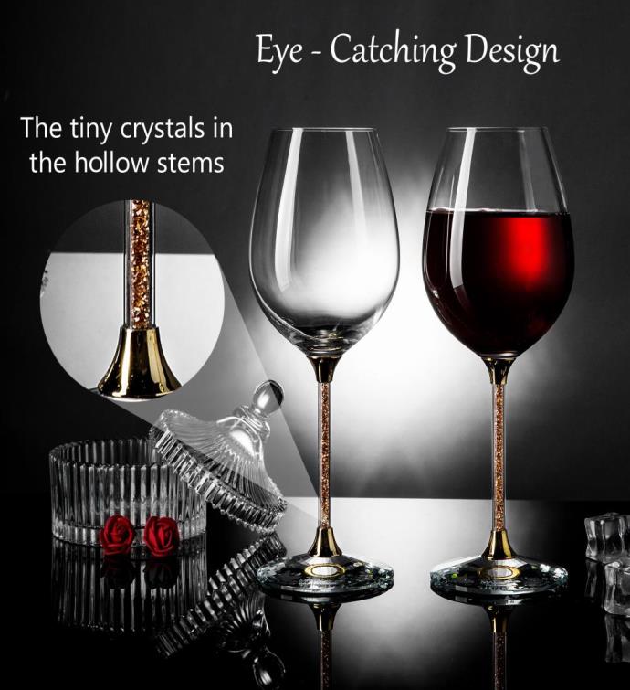 Matashi Crystal Wine Glasses Set 18.5 Oz Gold Crystal Wine Wedding Glasses