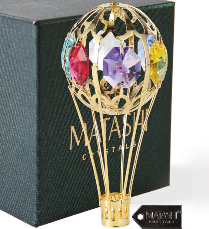 24k Gold Plated Crystal Studded Hot Air Balloon Ornament By Matashi