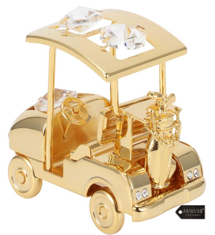 24k Gold Plated Crystal Studded Golf Cart Ornament By Matashi